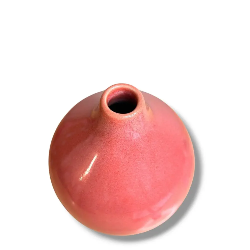 West Elm Coral Pink or Salmon Ceramic Bud Vase Teardrop Shape Good Condition